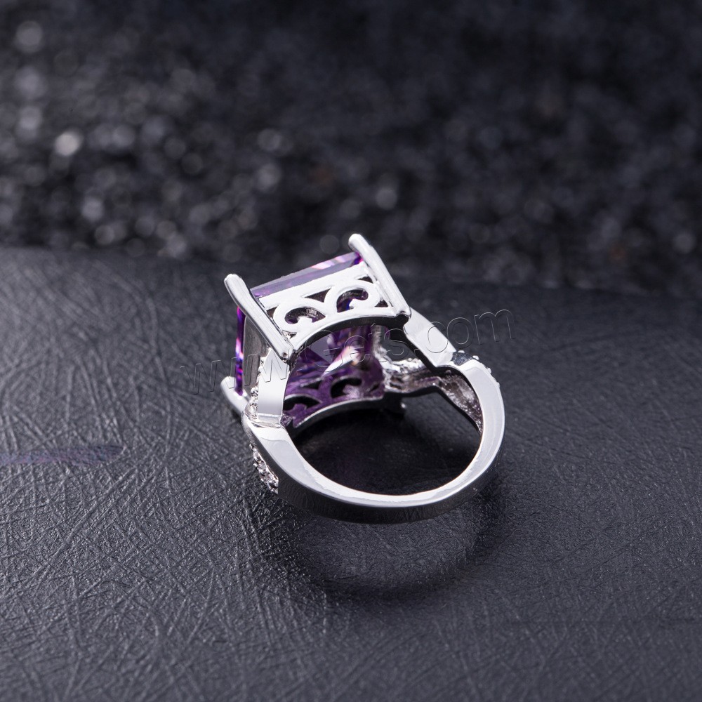 Circón cúbico anillo de dedo de latón, metal, chapado en color de plata, diverso tamaño para la opción & para mujer & con circonia cúbica, más colores para la opción, Vendido por UD