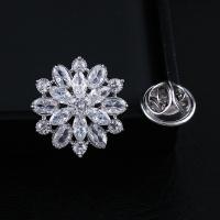 Cubic Zirconia Brooch, Brass, Flower, plated & micro pave cubic zirconia & for woman 