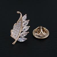 Brass Brooch, Leaf, plated, Unisex & micro pave cubic zirconia 