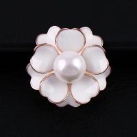 Brass Brooch, with Shell Pearl, Flower, gold color plated, Unisex & enamel 32mm 
