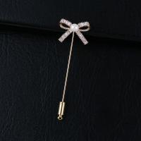Brass Brooch, with Plastic Pearl, Bowknot, plated, Unisex & micro pave cubic zirconia 