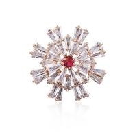 Brass Brooch, Flower, plated, Unisex & micro pave cubic zirconia 