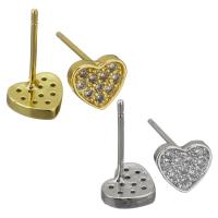 Brass Stud Earring, Heart, plated, micro pave cubic zirconia & for woman 0.7mm 