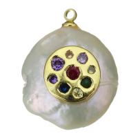 Cultured Freshwater Pearl Brass Pendant, with Freshwater Pearl, gold color plated, fashion jewelry & with cubic zirconia Approx 1.5mm 