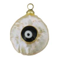 laiton Pendentif, avec perle d'eau douce cultivée, Mauvais œil, Placage de couleur d'or, bijoux de mode Environ 1.5mm, Vendu par PC