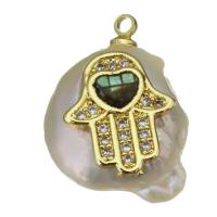 Brass Pendant, with Black Shell & Freshwater Pearl, gold color plated, fashion jewelry & micro pave cubic zirconia Approx 1.5mm 