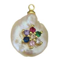 Cultured Freshwater Pearl Brass Pendant, with Freshwater Pearl, gold color plated, fashion jewelry & with cubic zirconia Approx 1.5mm 