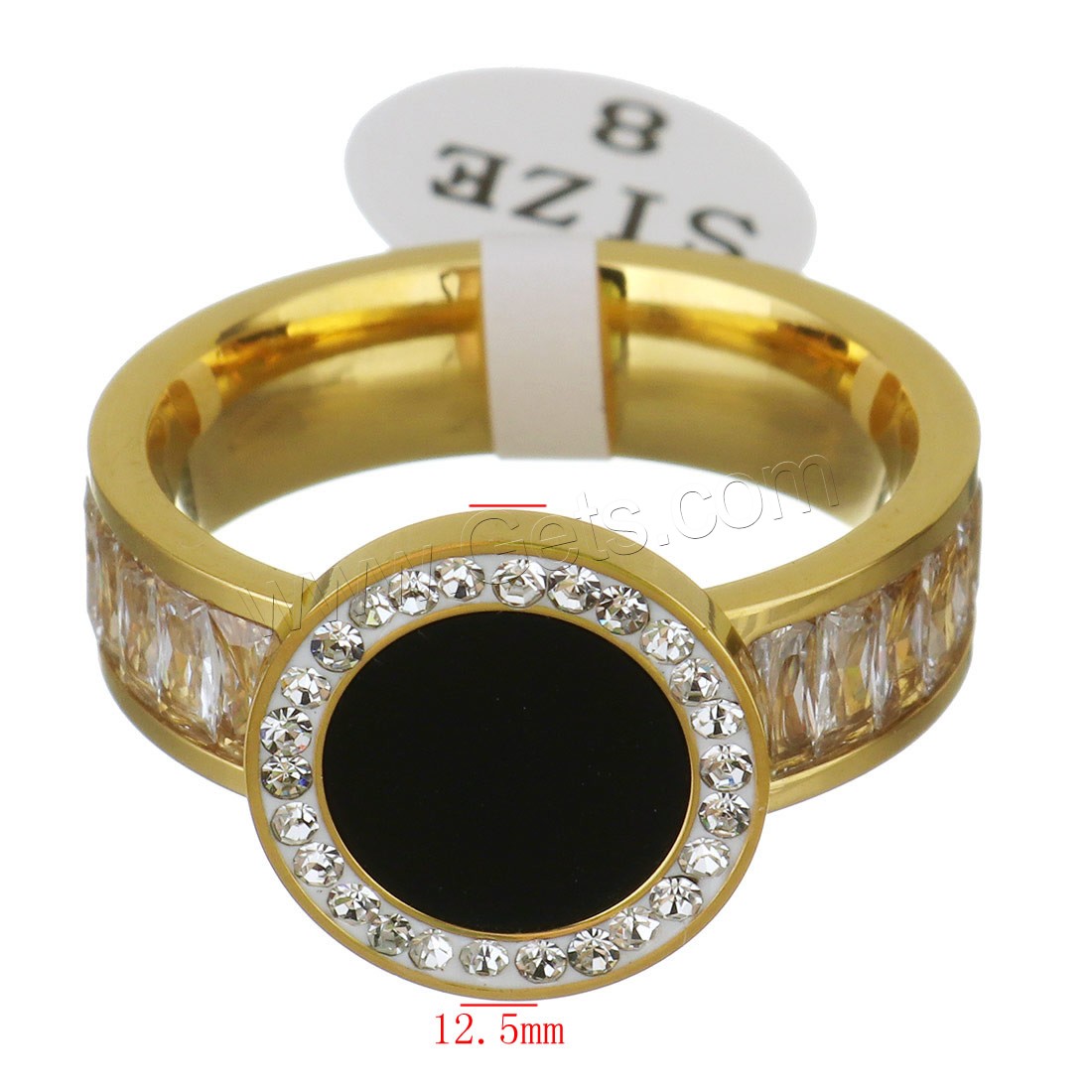 Rhinestone Stainless Steel Finger Ring, with Rhinestone Clay Pave & Resin, plated, different size for choice & for woman, more colors for choice, 12.5mm, Sold By PC
