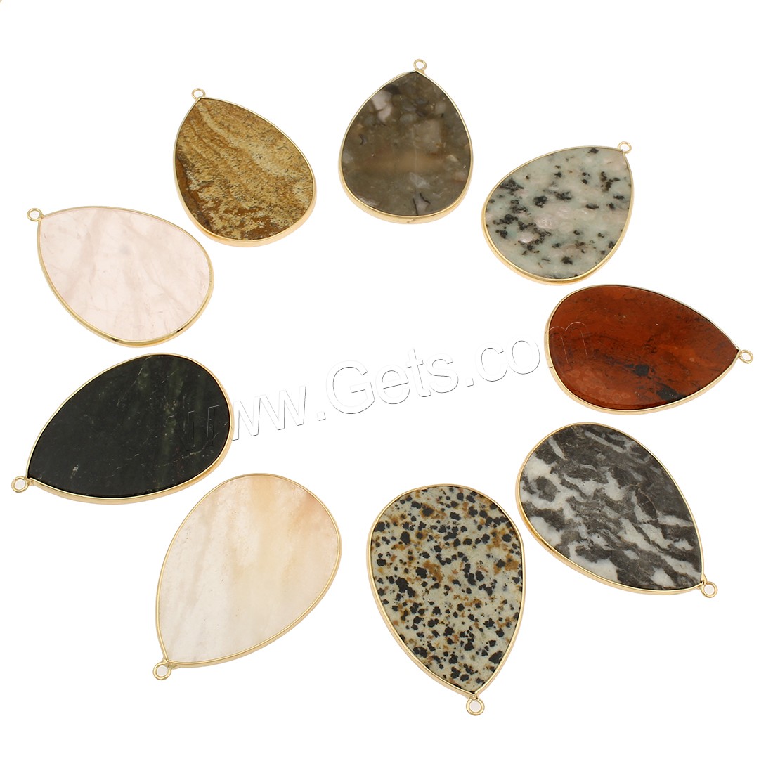 Gemstone Brass Pendants, with Brass, Teardrop, gold color plated, different materials for choice & different size for choice, Hole:Approx 2mm, 5PCs/Bag, Sold By Bag