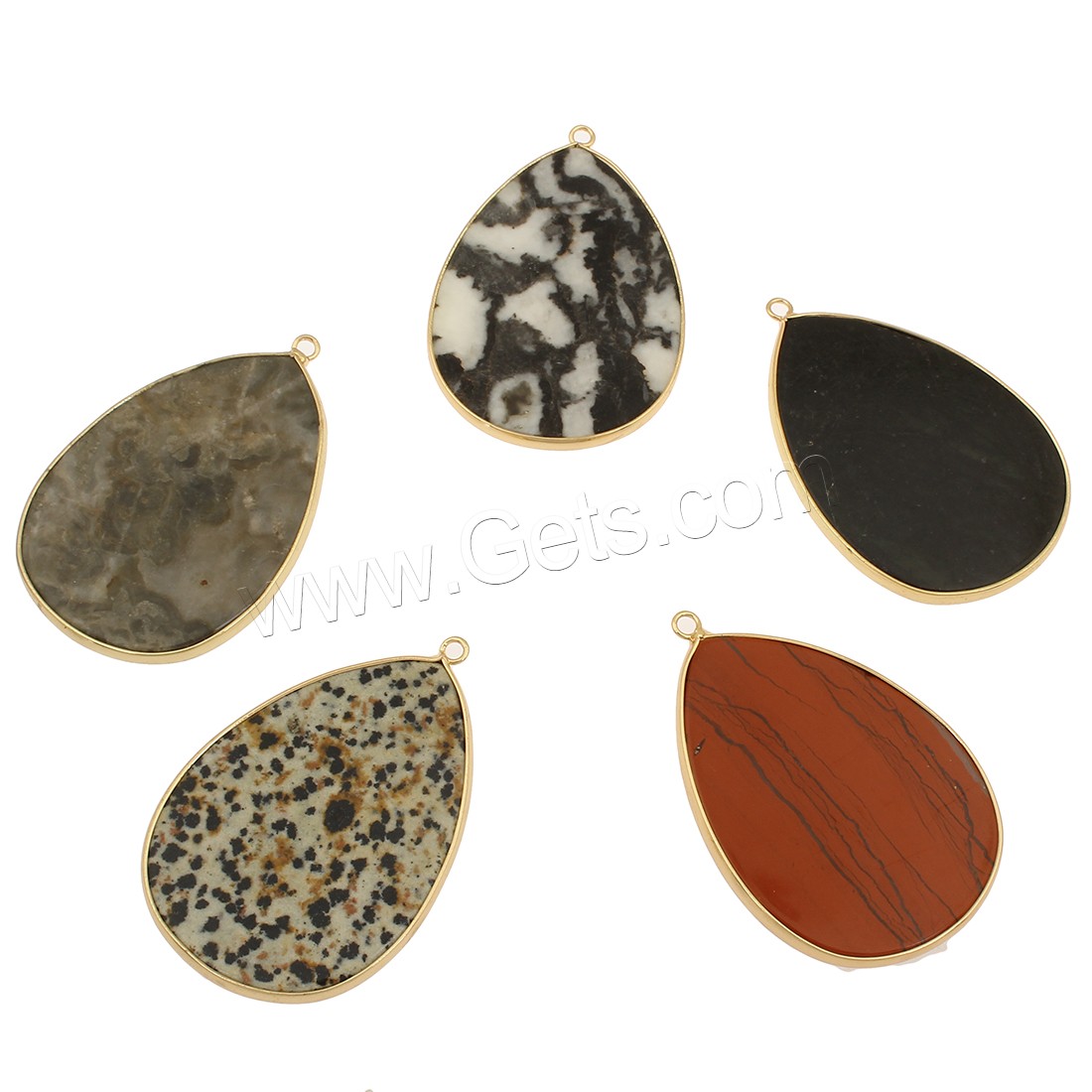 Gemstone Brass Pendants, with Brass, Teardrop, gold color plated, different materials for choice & different size for choice, Hole:Approx 2mm, 5PCs/Bag, Sold By Bag