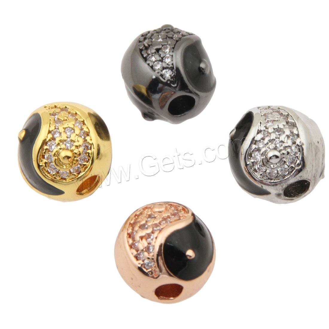 Cubic Zirconia Micro Pave Brass Beads, Round, plated, different size for choice & micro pave cubic zirconia & enamel, more colors for choice, Sold By PC