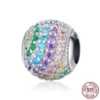 Cubic Zirconia Micro Pave Sterling Silver Bead, 925 Sterling Silver, Round, platinum plated, DIY & micro pave cubic zirconia 