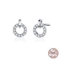 Sterling Silver Stud Earring, 925 Sterling Silver, Donut, platinum plated, micro pave cubic zirconia & for woman 