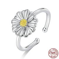 Sterling Silver Finger Ring, 925 Sterling Silver, Daisy, plated, fashion jewelry & for woman, 1.5mm, US Ring 