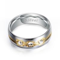 Titanium Steel Finger Ring, polished, Unisex & with rhinestone 6mm 
