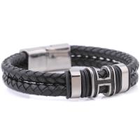 PU Leather Cord Bracelets, with Titanium Steel, vintage & for man, original color, 12mm Approx 8.27 Inch 