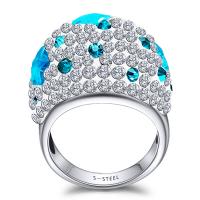 Rhinestone Stainless Steel Finger Ring & for woman & with rhinestone, blue, 18mm 