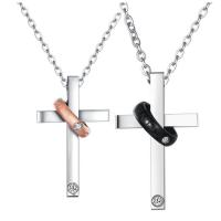 Couple Stainless Steel Necklace, with 5cm extender chain, Cross, oval chain & with rhinestone  Approx 17.72 Inch 