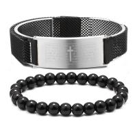 Stainless Steel Chain Bracelets, with Tiger Eye & Black Agate, plated, fashion jewelry & Unisex 76mm 
