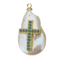 Cultured Freshwater Pearl Brass Pendant, with Freshwater Pearl, Cross, gold color plated, fashion jewelry & micro pave cubic zirconia Approx 1.5mm 
