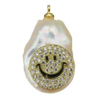 Cultured Freshwater Pearl Brass Pendant, with Freshwater Pearl, gold color plated, fashion jewelry & micro pave cubic zirconia & enamel Approx 1.5mm 