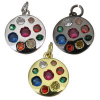 Cubic Zirconia Brass Pendants, Flat Round, plated, fashion jewelry & with cubic zirconia Approx 3mm 