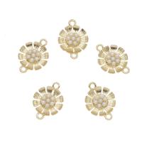 Flower Zinc Alloy Connector, with ABS Plastic Pearl, gold color plated, 1/1 loop, white Approx 2mm 