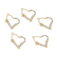 Zinc Alloy Heart Pendants, with ABS Plastic Pearl, gold color plated, with rhinestone, white Approx 1mm 