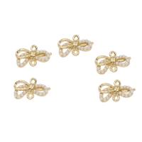 Zinc Alloy Charm Connector, with ABS Plastic Pearl, Bowknot, gold color plated, 1/1 loop, white Approx 1mm 