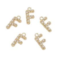 Zinklegierung Buchstaben Anhänger, mit ABS-Kunststoff-Perlen, Buchstabe F, goldfarben plattiert, weiß, 18x9x4mm, Bohrung:ca. 1.5mm, verkauft von PC