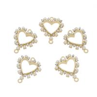 Rhinestone Zinc Alloy Connector, with ABS Plastic Pearl, Heart, gold color plated, with rhinestone & 1/1 loop, white Approx 1.5mm 