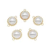 Zinc Alloy Charm Connector, with ABS Plastic Pearl, gold color plated, 1/1 loop, white Approx 1.5mm 