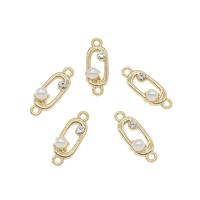 Rhinestone Zinc Alloy Connector, with ABS Plastic Pearl, gold color plated, with rhinestone & 1/1 loop, white Approx 1.5mm 