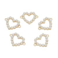 Zinc Alloy Charm Connector, with ABS Plastic Pearl, Heart, gold color plated, 1/1 loop, white Approx 1.5mm 