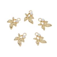 Zinc Alloy Leaf Pendants, with ABS Plastic Pearl, gold color plated, white Approx 1.5mm 