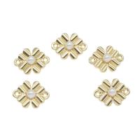 Zinc Alloy Clover Connector, with ABS Plastic Pearl, Four Leaf Clover, gold color plated, 1/1 loop, white Approx 1mm 