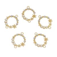 Rhinestone Zinc Alloy Connector, with ABS Plastic Pearl, Donut, gold color plated, with rhinestone & 1/1 loop, white Approx 1.5mm 