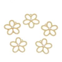 Colgantes de Aleación de Zinc en Forma Flor, con Perlas de plástico ABS, chapado en color dorado, Blanco, 17x16.5x3.5mm, agujero:aproximado 1mm, Vendido por UD
