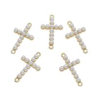 Zinc Alloy Charm Connector, with ABS Plastic Pearl, Cross, gold color plated, 1/1 loop, white Approx 1.5mm 