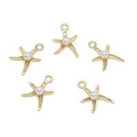 Zinc Alloy Jewelry Pendants, with ABS Plastic Pearl, Starfish, gold color plated, white Approx 1.5mm 