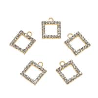 Colgantes de diamantes de imitación de la aleación de zinc, Cuadrado, chapado en color dorado, con diamantes de imitación, 14.5x12x2.5mm, agujero:aproximado 1.5mm, Vendido por UD