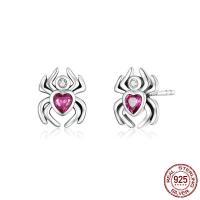 Sterling Silver Stud Earring, 925 Sterling Silver, Spider, plated, micro pave cubic zirconia & for woman 