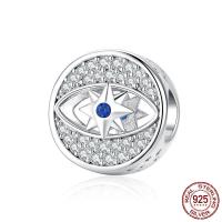 Cubic Zirconia Micro Pave Sterling Silver Bead, 925 Sterling Silver, platinum plated, micro pave cubic zirconia & hollow 