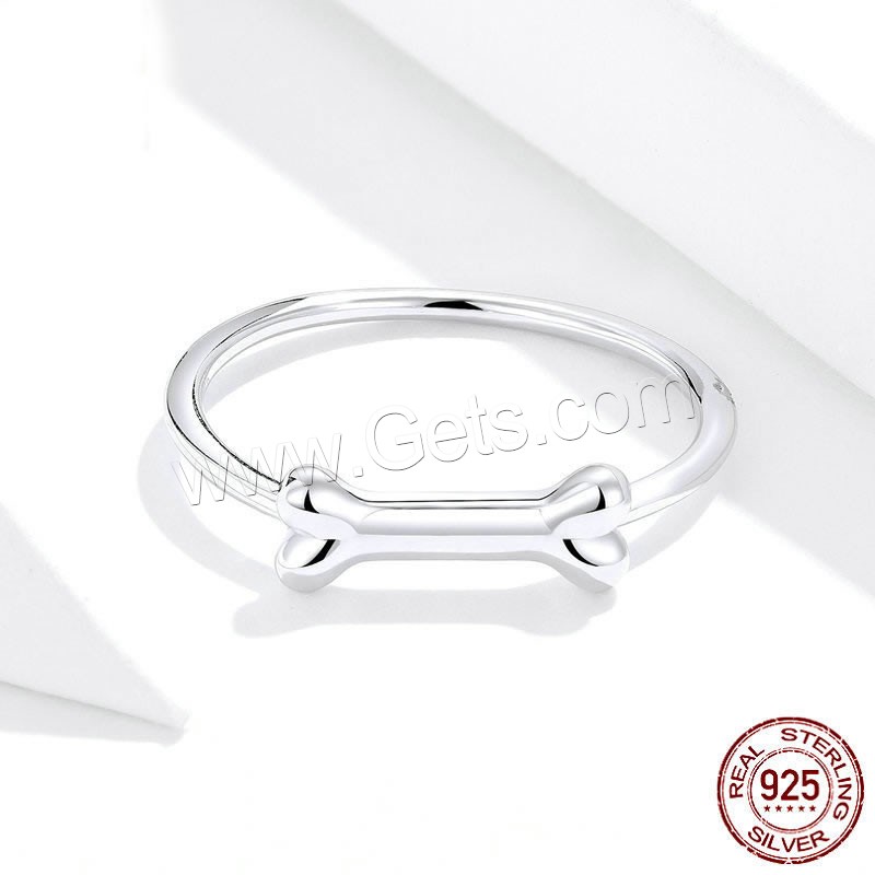 Sterling Silver Finger Ring, 925 Sterling Silver, Dog Bone, platinum plated, different size for choice & for woman, 1mm, US Ring Size:6-8, Sold By PC