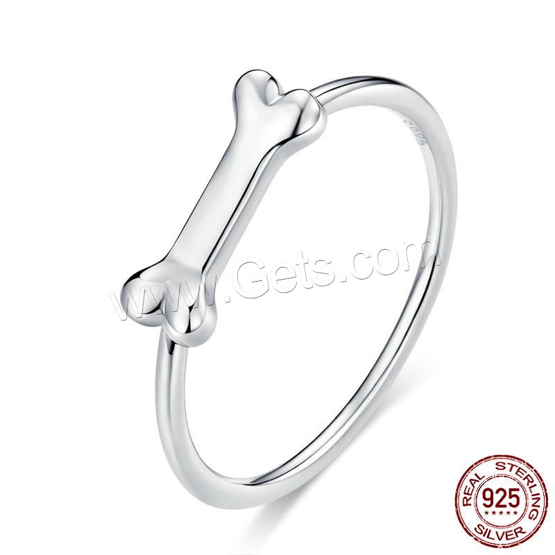 Стерлингового серебра кольцо, 925 пробы, Кость, покрытый платиной, разный размер для выбора & Женский, 1mm, размер:6-8, продается PC