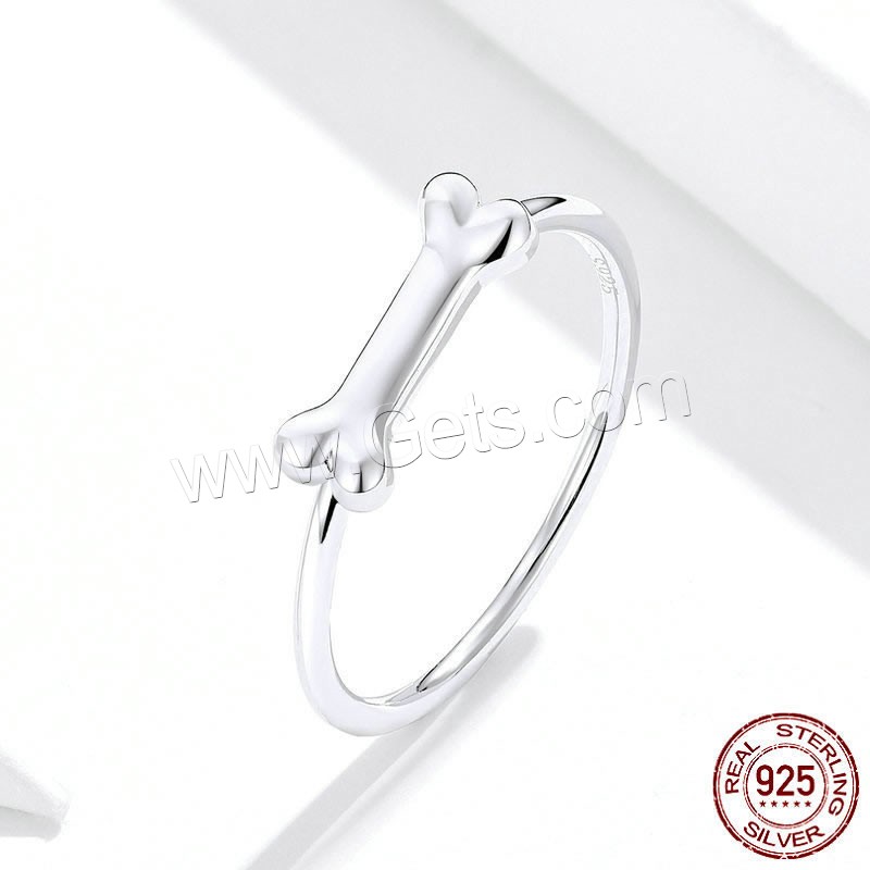 Sterling Silver Finger Ring, 925 Sterling Silver, Dog Bone, platinum plated, different size for choice & for woman, 1mm, US Ring Size:6-8, Sold By PC