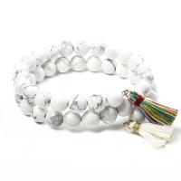 Howlite Bracelet, with Cotton Thread, polished, for woman & multi-strand, white, 8mm Approx 12 Inch 