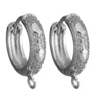 Brass Huggie Hoop Earring Finding, silver color plated, with loop & micro pave cubic zirconia Approx 1.5mm 