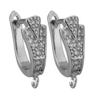 Brass Lever Back Earring Component, silver color plated, with loop & micro pave cubic zirconia Approx 1.5mm 