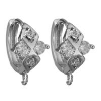 Brass Huggie Hoop Earring Finding, silver color plated, with loop & with cubic zirconia Approx 1.5mm 